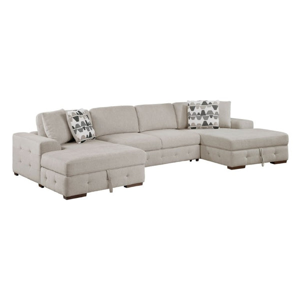 English Elm 3-Piece Chenille Sectional Sofa with Tufted Cushions Hidden Storage and Solid Wood Frame B011S02768