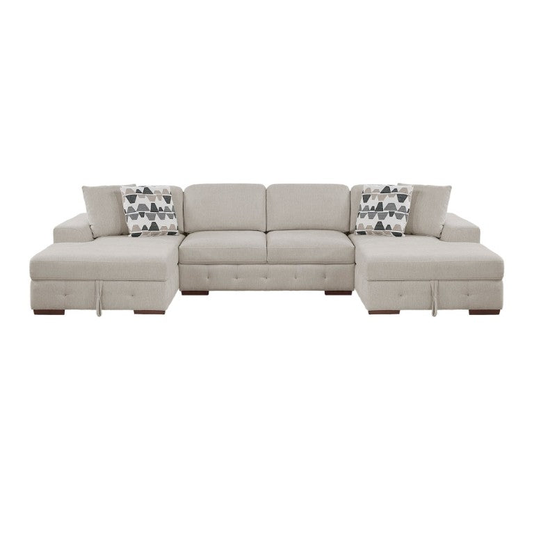 English Elm 3-Piece Chenille Sectional Sofa with Tufted Cushions Hidden Storage and Solid Wood Frame B011S02768