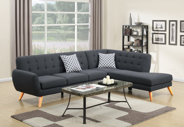 English Elm 2-Piece Tufted Polyfiber Sectional with Nailhead Arms and Chaise for Modern Living Rooms Black Multi B011S02771