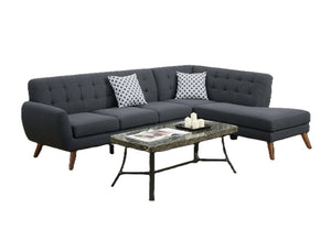 English Elm 2-Piece Tufted Polyfiber Sectional with Nailhead Arms and Chaise for Modern Living Rooms Black Multi B011S02771