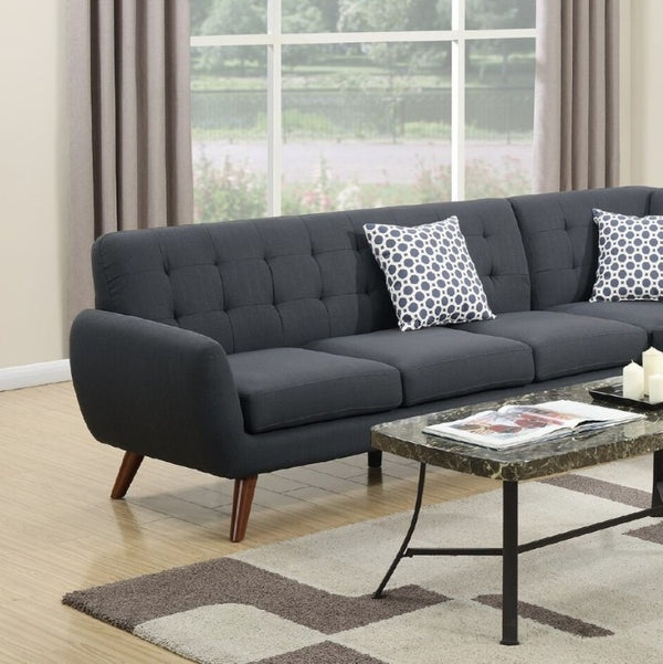 English Elm 2-Piece Tufted Polyfiber Sectional with Nailhead Arms and Chaise for Modern Living Rooms Black Multi B011S02771