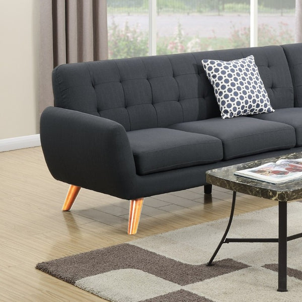 English Elm 2-Piece Tufted Polyfiber Sectional with Nailhead Arms and Chaise for Modern Living Rooms Black Multi B011S02771