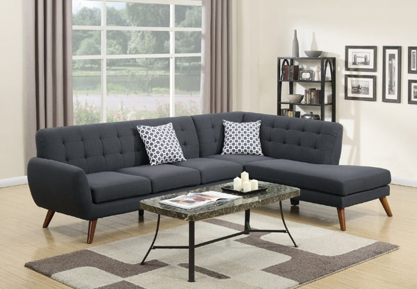 English Elm 2-Piece Tufted Polyfiber Sectional with Nailhead Arms and Chaise for Modern Living Rooms Black Multi B011S02771