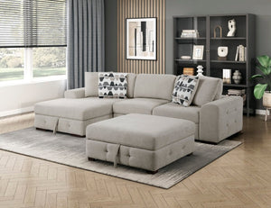 English Elm Taupe Chenille Sectional Sleeper Sofa with Storage Chaise Tufted Modern Living Room Left Chaise B011S02772