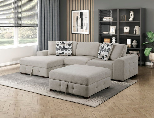 English Elm Taupe Chenille Sectional Sleeper Sofa with Storage Chaise Tufted Modern Living Room Left Chaise B011S02772