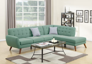English Elm 2-Piece Tufted Polyfiber Sectional with Nailhead Arms and Chaise for Modern Living Rooms Green B011S02773