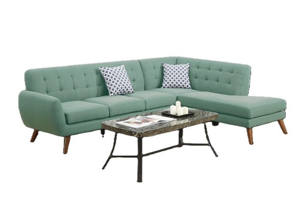 English Elm 2-Piece Tufted Polyfiber Sectional with Nailhead Arms and Chaise for Modern Living Rooms Green B011S02773