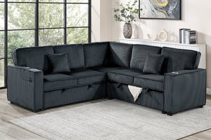 English Elm Contemporary Corduroy Sectional Sleeper Sofa with Storage USB Port and Accent Pillows B011S02776