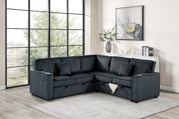 English Elm Contemporary Corduroy Sectional Sleeper Sofa with Storage USB Port and Accent Pillows B011S02776