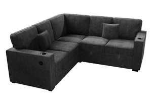 English Elm Contemporary Corduroy Sectional Sleeper Sofa with Storage USB Port and Accent Pillows B011S02776