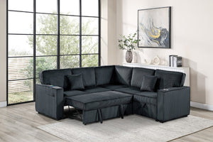 English Elm Contemporary Corduroy Sectional Sleeper Sofa with Storage USB Port and Accent Pillows B011S02776