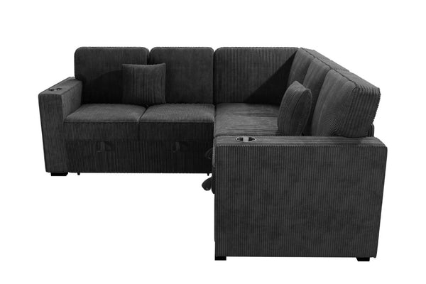 English Elm Contemporary Corduroy Sectional Sleeper Sofa with Storage USB Port and Accent Pillows B011S02776