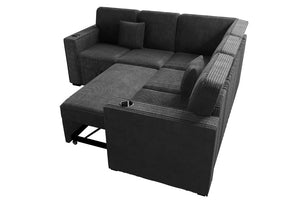 English Elm Contemporary Corduroy Sectional Sleeper Sofa with Storage USB Port and Accent Pillows B011S02776
