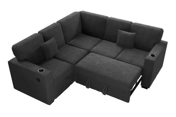 English Elm Contemporary Corduroy Sectional Sleeper Sofa with Storage USB Port and Accent Pillows B011S02776