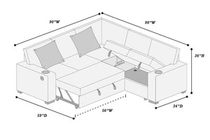 English Elm Contemporary Corduroy Sectional Sleeper Sofa with Storage USB Port and Accent Pillows B011S02776