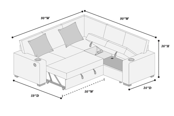 English Elm Contemporary Corduroy Sectional Sleeper Sofa with Storage USB Port and Accent Pillows B011S02776