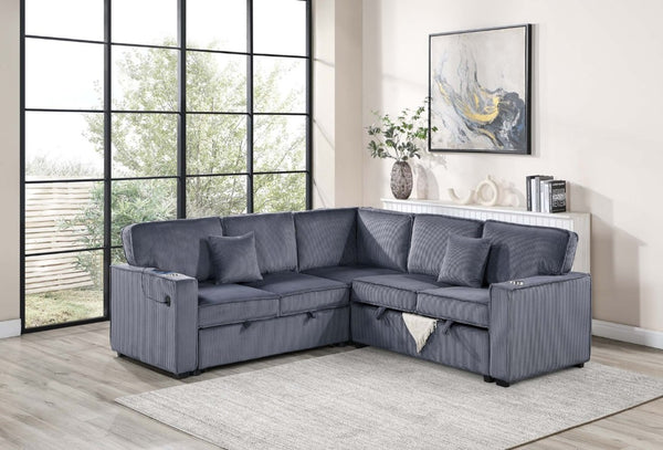 English Elm Contemporary L-Shaped Sectional Sofa with Sleeper Storage and USB Charging Port B011S02777