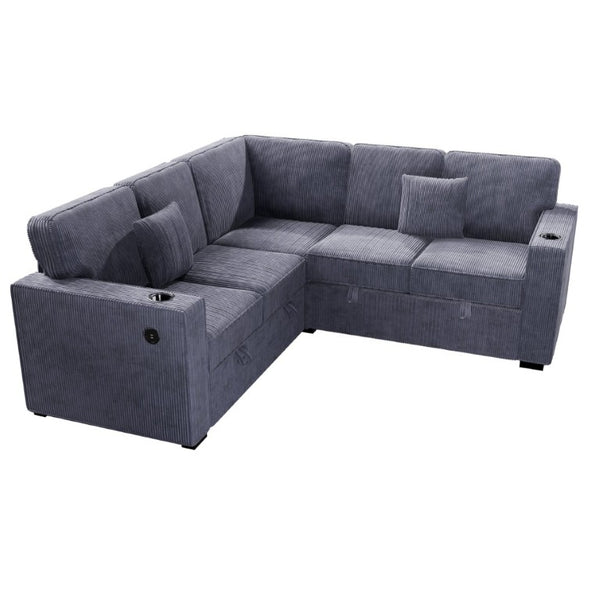 English Elm Contemporary L-Shaped Sectional Sofa with Sleeper Storage and USB Charging Port B011S02777