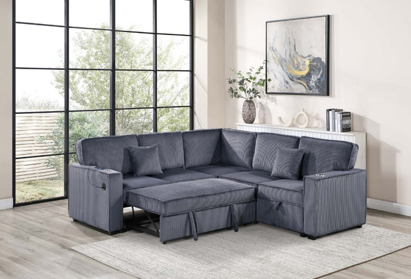 English Elm Contemporary L-Shaped Sectional Sofa with Sleeper Storage and USB Charging Port B011S02777