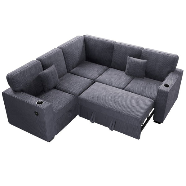 English Elm Contemporary L-Shaped Sectional Sofa with Sleeper Storage and USB Charging Port B011S02777