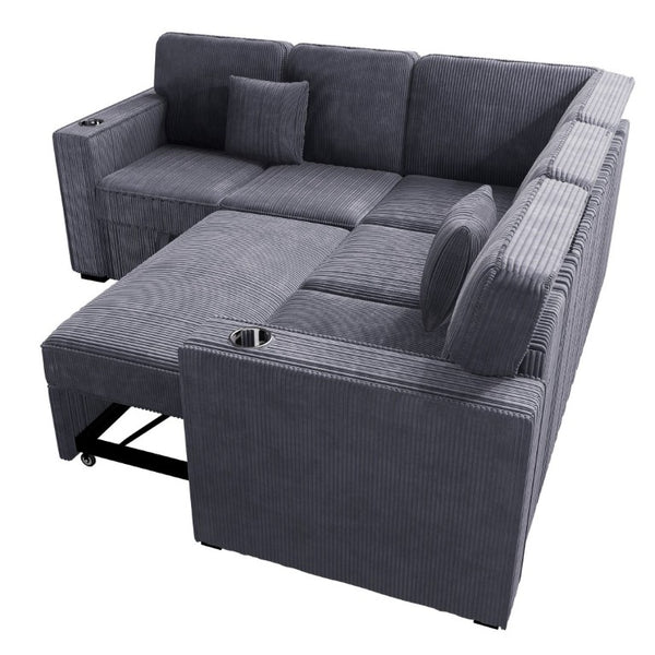 English Elm Contemporary L-Shaped Sectional Sofa with Sleeper Storage and USB Charging Port B011S02777