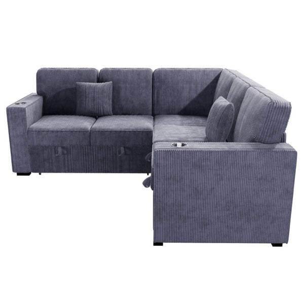 English Elm Contemporary L-Shaped Sectional Sofa with Sleeper Storage and USB Charging Port B011S02777