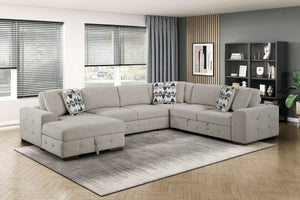 English Elm Modern Taupe Chenille Sectional Sofa with Sleeper Storage Tufted Cushions Living Room Left Chaise B011S02778
