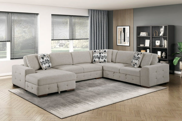 English Elm Modern Taupe Chenille Sectional Sofa with Sleeper Storage Tufted Cushions Living Room Left Chaise B011S02778