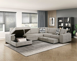 English Elm Modern Taupe Chenille Sectional Sofa with Sleeper Storage Tufted Cushions Living Room Left Chaise B011S02778