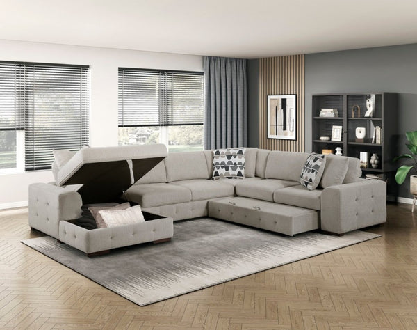 English Elm Modern Taupe Chenille Sectional Sofa with Sleeper Storage Tufted Cushions Living Room Left Chaise B011S02778