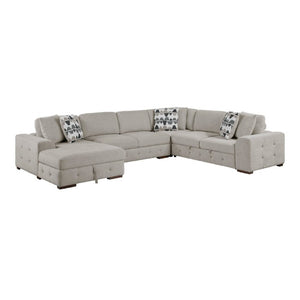 English Elm Modern Taupe Chenille Sectional Sofa with Sleeper Storage Tufted Cushions Living Room Left Chaise B011S02778