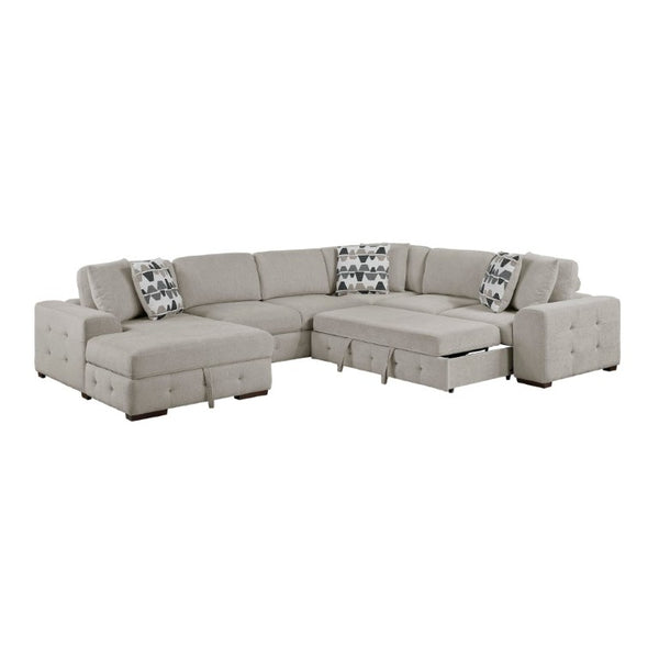 English Elm Modern Taupe Chenille Sectional Sofa with Sleeper Storage Tufted Cushions Living Room Left Chaise B011S02778