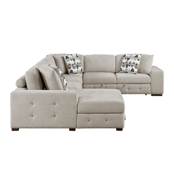 English Elm Modern Taupe Chenille Sectional Sofa with Sleeper Storage Tufted Cushions Living Room Left Chaise B011S02778