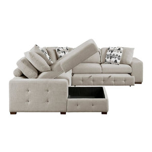 English Elm Modern Taupe Chenille Sectional Sofa with Sleeper Storage Tufted Cushions Living Room Left Chaise B011S02778