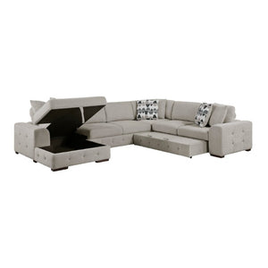 English Elm Modern Taupe Chenille Sectional Sofa with Sleeper Storage Tufted Cushions Living Room Left Chaise B011S02778