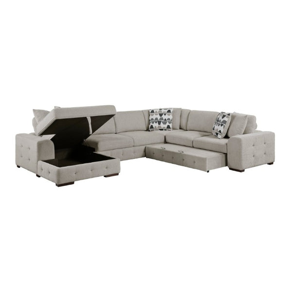 English Elm Modern Taupe Chenille Sectional Sofa with Sleeper Storage Tufted Cushions Living Room Left Chaise B011S02778