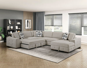 English Elm Modern Taupe Chenille Sectional Sofa with Sleeper Storage Tufted Cushions Living Room Right Chaise B011S02779