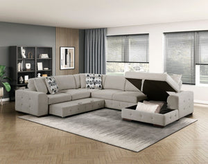 English Elm Modern Taupe Chenille Sectional Sofa with Sleeper Storage Tufted Cushions Living Room Right Chaise B011S02779