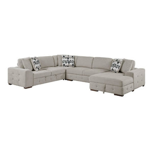 English Elm Modern Taupe Chenille Sectional Sofa with Sleeper Storage Tufted Cushions Living Room Right Chaise B011S02779