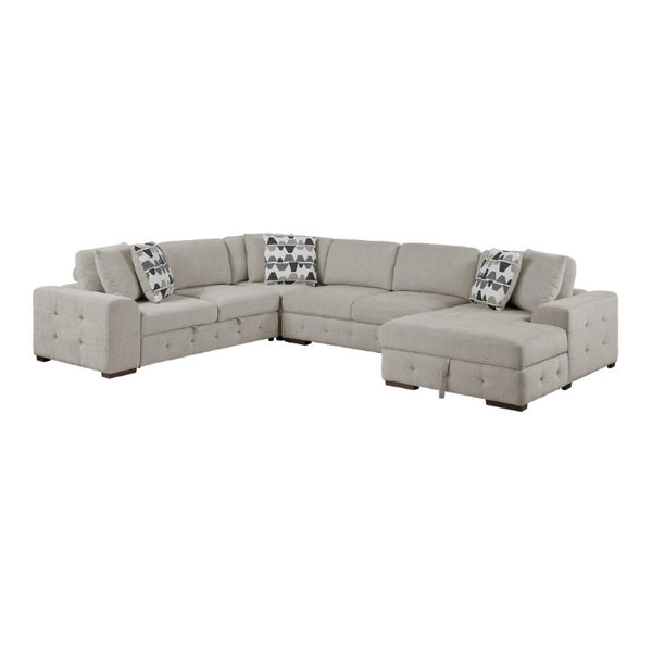 English Elm Modern Taupe Chenille Sectional Sofa with Sleeper Storage Tufted Cushions Living Room Right Chaise B011S02779