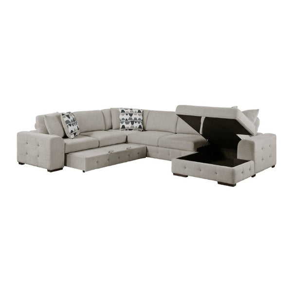 English Elm Modern Taupe Chenille Sectional Sofa with Sleeper Storage Tufted Cushions Living Room Right Chaise B011S02779