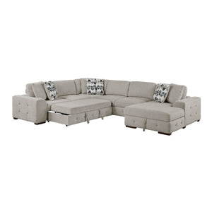 English Elm Modern Taupe Chenille Sectional Sofa with Sleeper Storage Tufted Cushions Living Room Right Chaise B011S02779