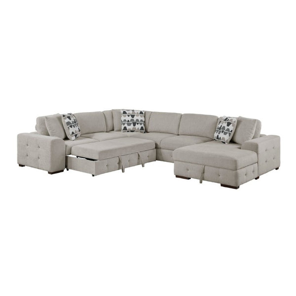English Elm Modern Taupe Chenille Sectional Sofa with Sleeper Storage Tufted Cushions Living Room Right Chaise B011S02779