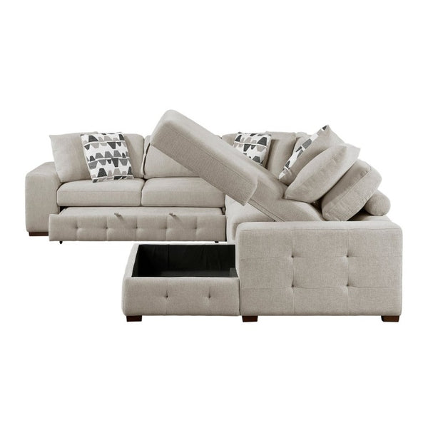 English Elm Modern Taupe Chenille Sectional Sofa with Sleeper Storage Tufted Cushions Living Room Right Chaise B011S02779
