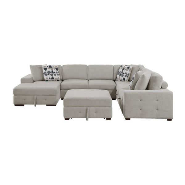 English Elm Modern Chenille Sectional Sofa with Pull Out Sleeper Storage Chaise Tufted Cushions Taupe Left Chaise B011S02780