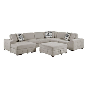 English Elm Modern Chenille Sectional Sofa with Pull Out Sleeper Storage Chaise Tufted Cushions Taupe Left Chaise B011S02780