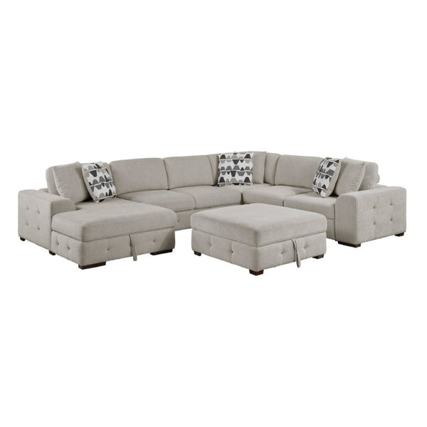 English Elm Modern Chenille Sectional Sofa with Pull Out Sleeper Storage Chaise Tufted Cushions Taupe Left Chaise B011S02780