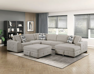 English Elm Modern Chenille Sectional Sofa with Pull Out Sleeper Storage Chaise Tufted Cushions Taupe Right Chaise B011S02781