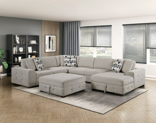 English Elm Modern Chenille Sectional Sofa with Pull Out Sleeper Storage Chaise Tufted Cushions Taupe Right Chaise B011S02781