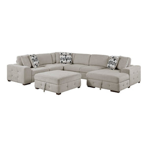 English Elm Modern Chenille Sectional Sofa with Pull Out Sleeper Storage Chaise Tufted Cushions Taupe Right Chaise B011S02781